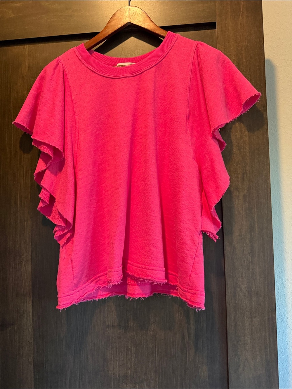 Michael Stars Hot Pink Ruffle-Sleeve Sweatshirt Top